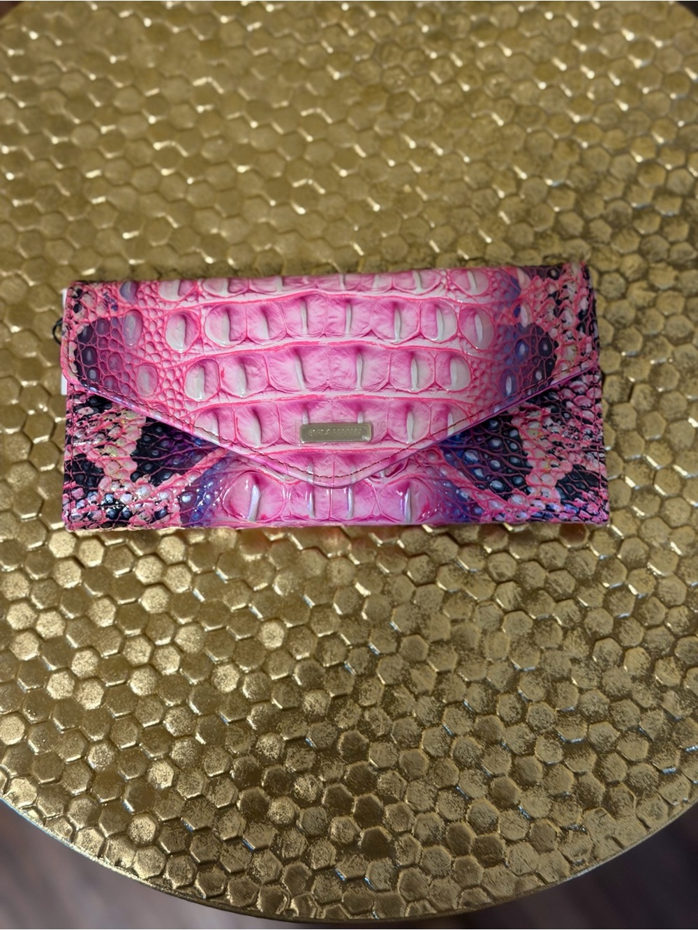 Brahmin Pink Cobra Veronica Croc-Embossed Envelope style wallet